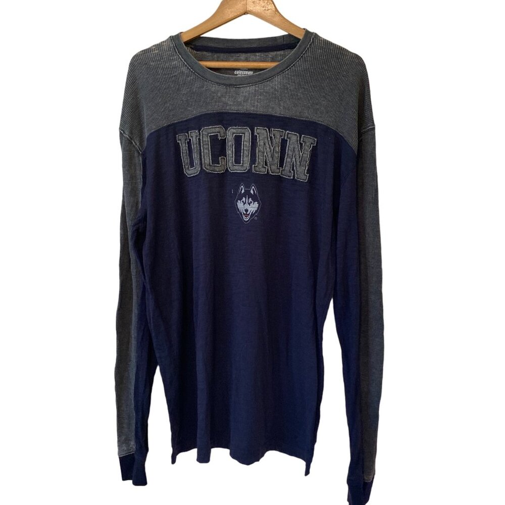 Men's Colosseum Uconn Huskies Blue Long Sleeve Shirt Size XXL
